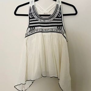 Large Hollister Cream and Black Embellished Racerback Tank Top Sleeveless Junior